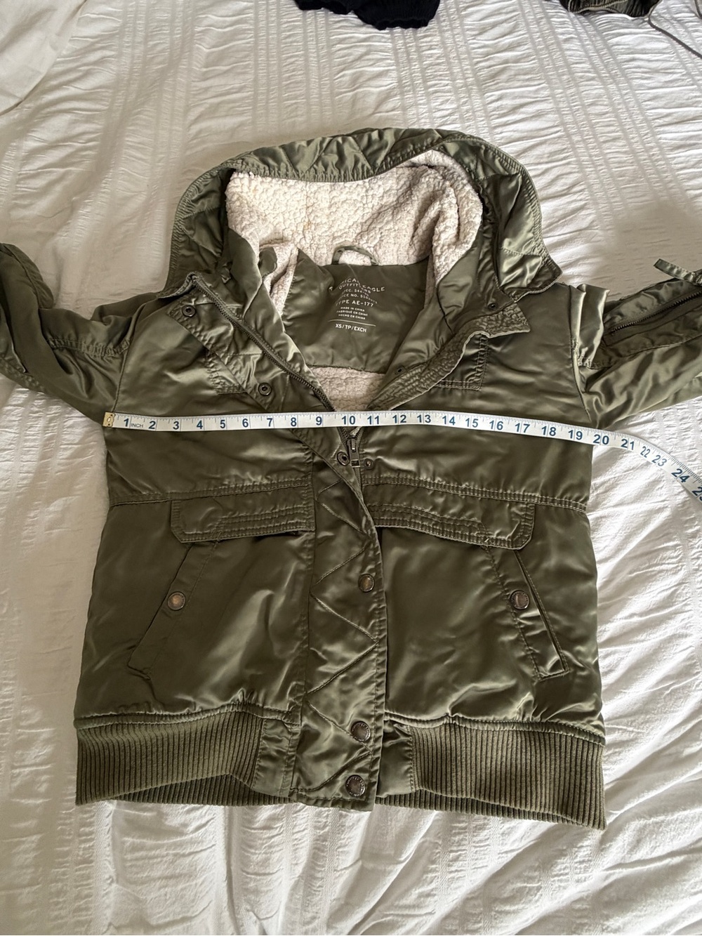 American Eagle Outfitters AE-177 Satin Bomber Jacket XS Green - Picture 8 of 10